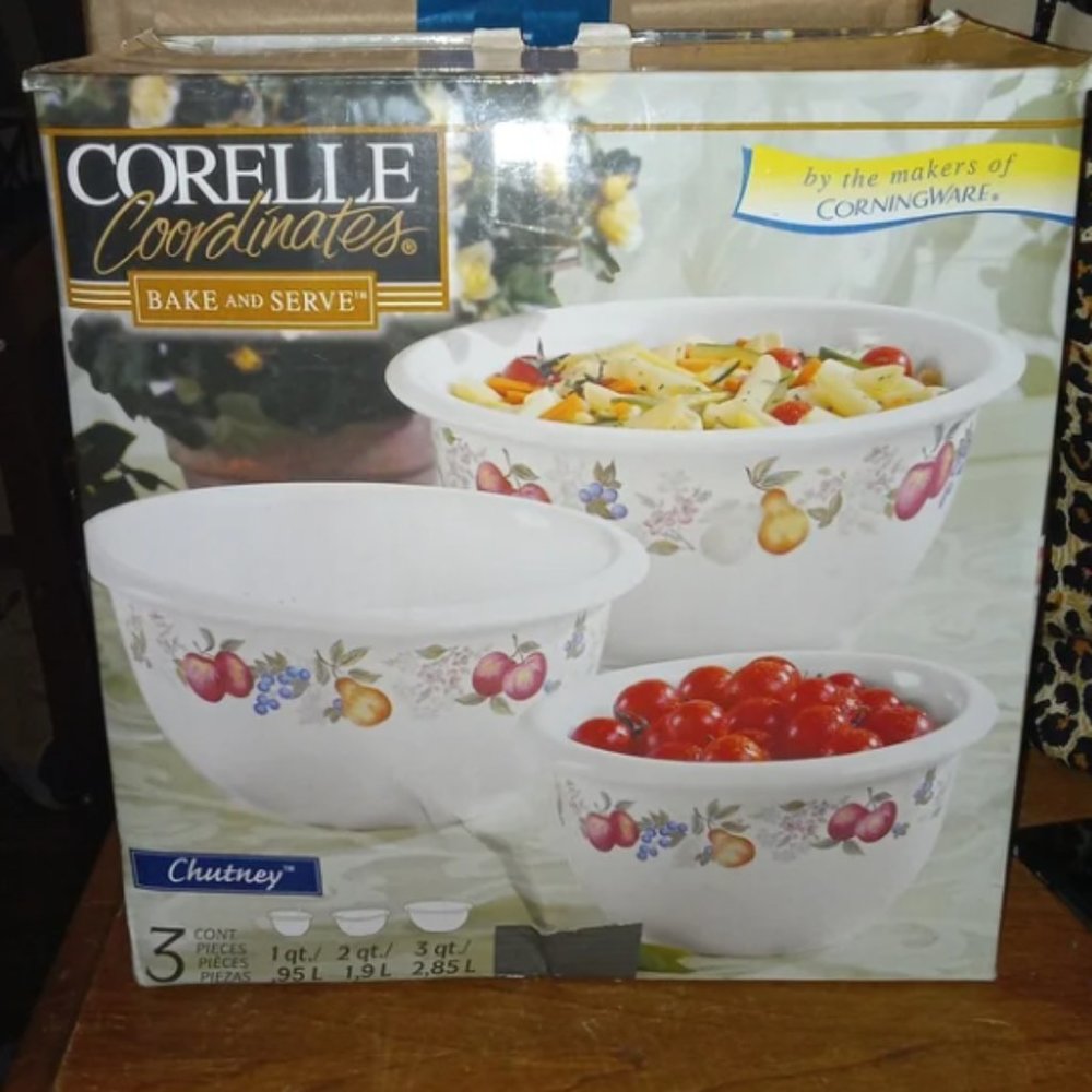 Set of 3 Vintage Corelle Coordinates Stoneware Chutney Nesting Mixing Bowls